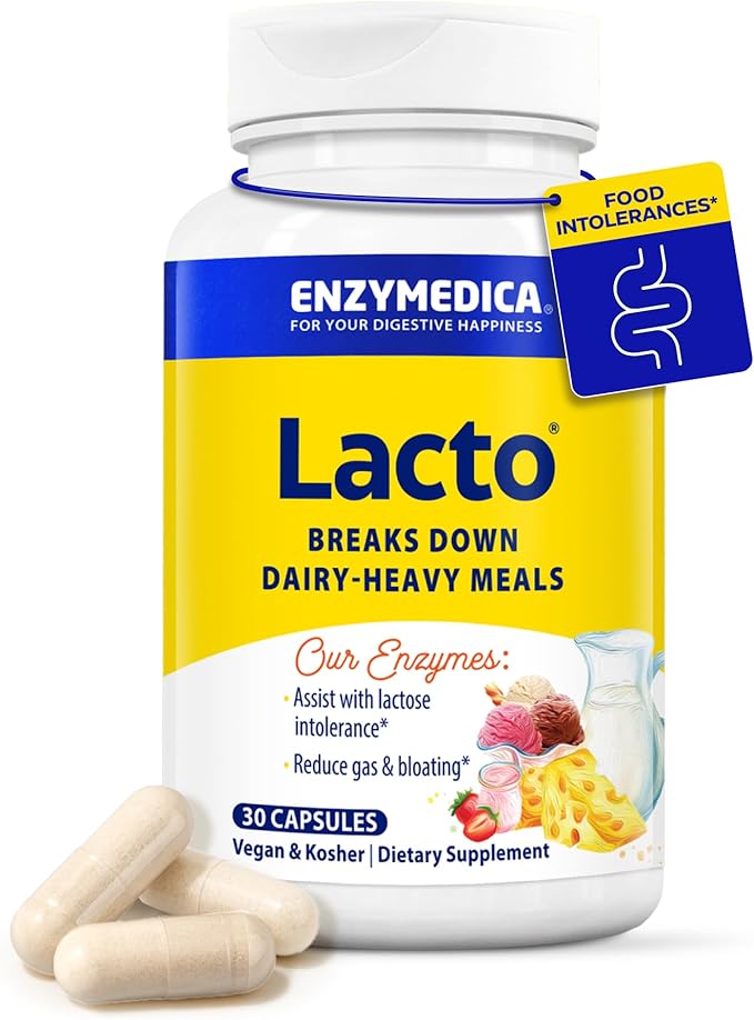 Enzymedica Lacto, Advanced Lactase Pills for Dairy Support, Helps Break Down Lactose, Casein & Fat, Dairy Relief Pills, Vegan, 30 Capsules