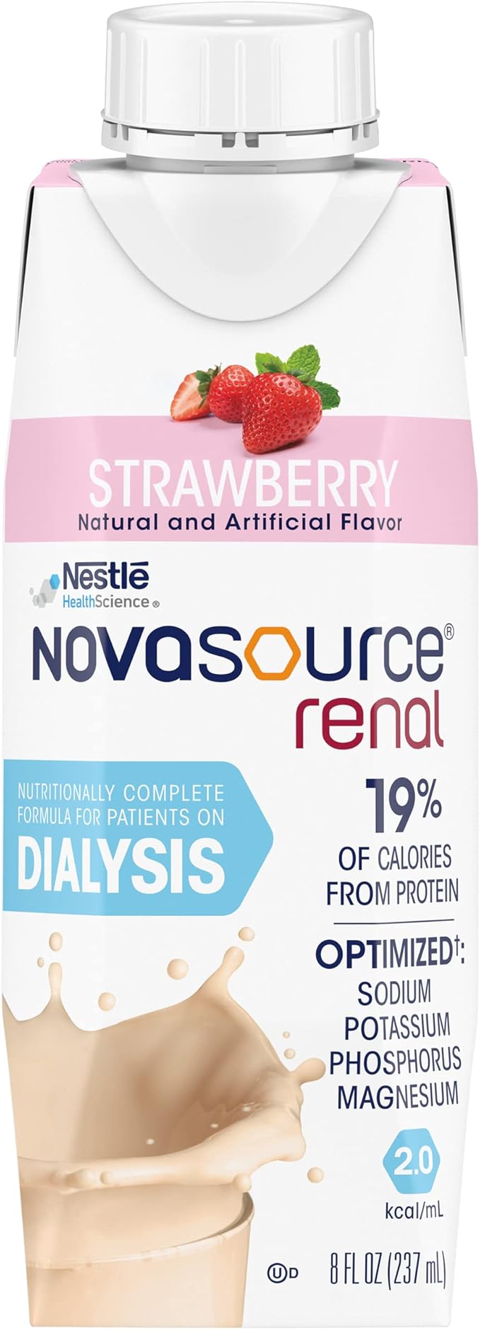 Nestle Novasource Renal Nutritionally Complete Formula Strawberry 8 oz Carton 24 Ct