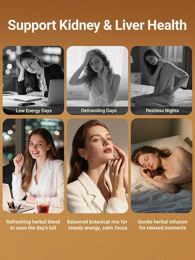 Ginseng Six Treasures Tea - 30 Bags (15 Day + 15 Night), The Daily Glow Duo: Energy & Beauty Tea, Caffeine-Free, Pure Herbal Blend with 10 Traditional Chinese Herbs, Gentle Energy & Focus for Women