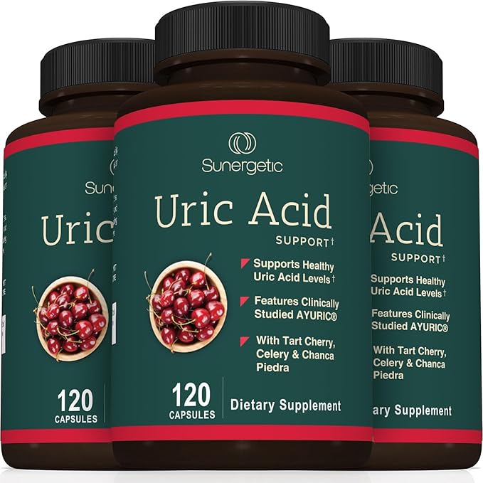 Sunergetic Premium Uric Acid Support Supplement – Uric Acid Cleanse & Kidney Support – Includes Tart Cherry, Chanca Piedra, Celery Extract & Turmeric - 120 Capsules