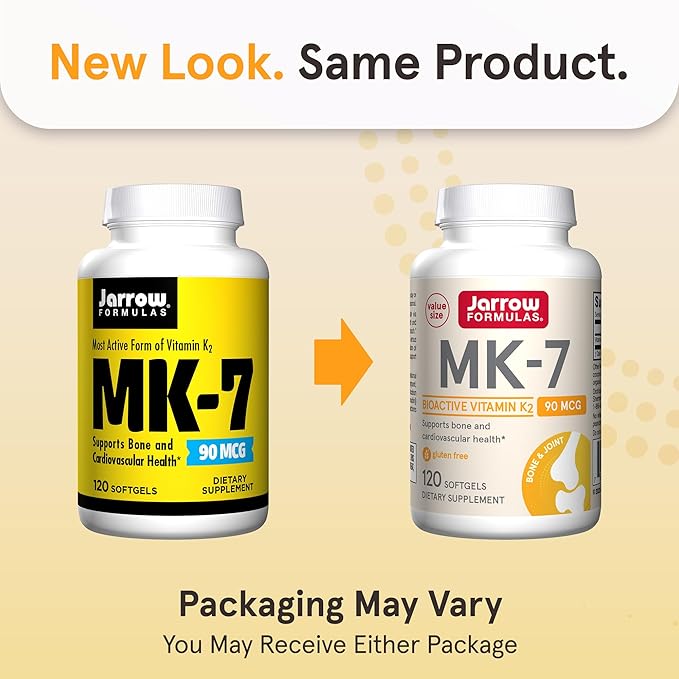 Jarrow Formulas MK-7 90mcg-Bioactive Form of VIT K2-120 Servings(Softgels)-for Bone & CV Health-VIT K2 MK-7 Dietary Supp-K2 VIT Supp MK-7-Gluten Free,12 Pack