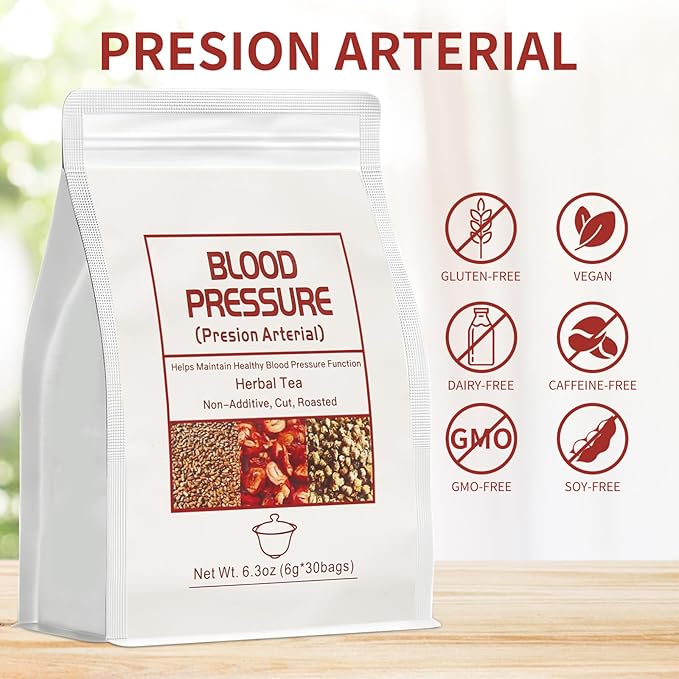 Blood Pressure Tea Bags，Heart Functional Tea，6g X 30 Bags 5.3 oz Natural Chinese Blend Herbal Tea, Gluten Free,Caffeine Free, Non-GMO