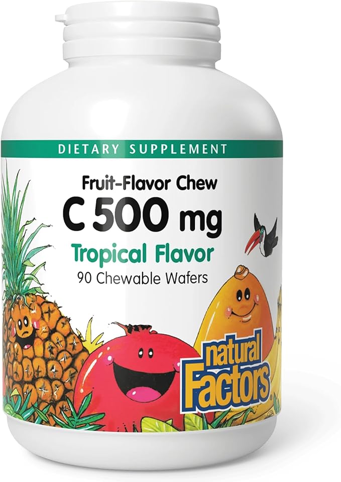Natural Factors Kids Chewable Vitamin C 500 mg, Supports Immune Health, Bones, Teeth and Gums, Tropical, 90 Wafers