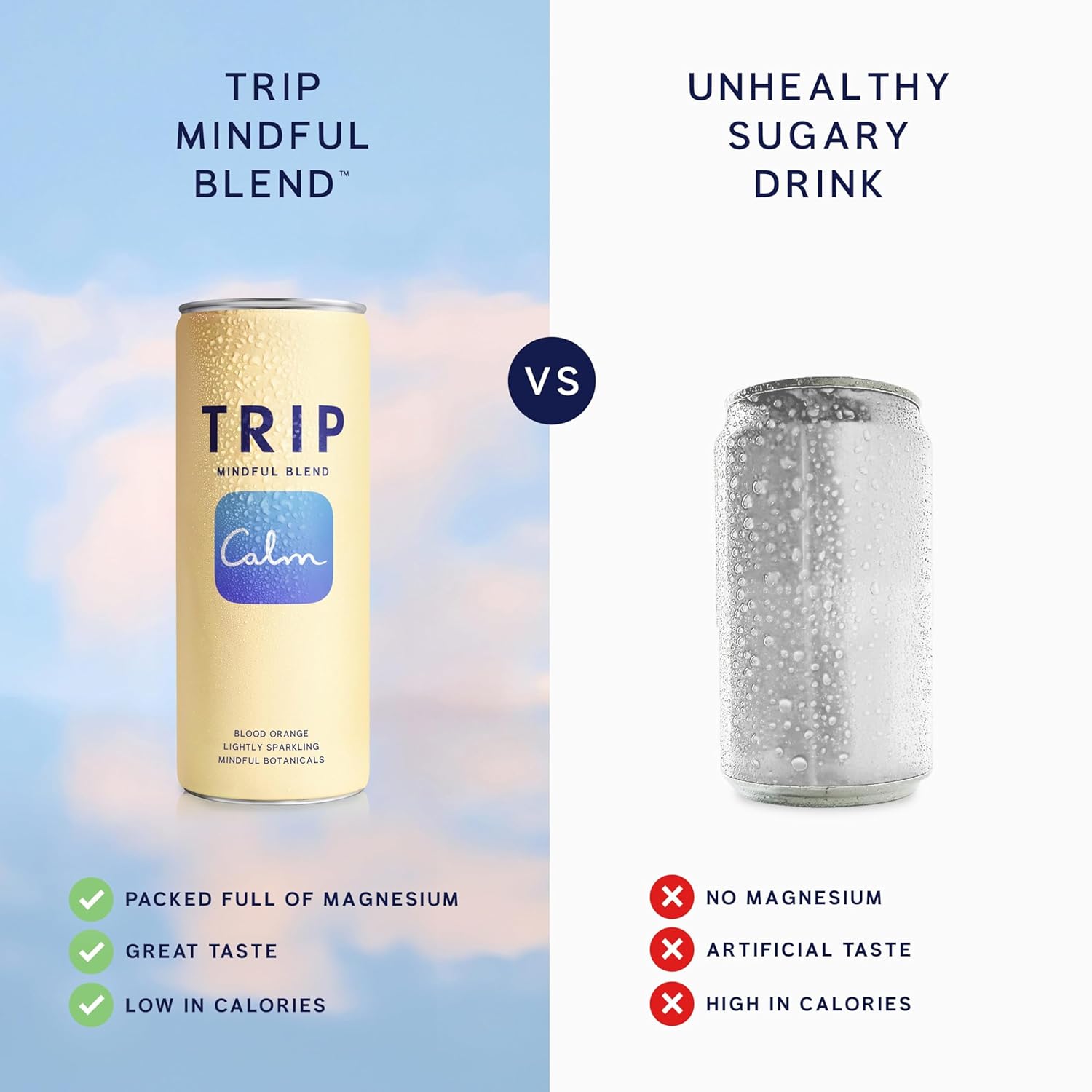 Trip Mindful Blend, Lightly Sparkling Calming Drink, 120 MG Magnesium Citrate with Ashwagandha, Lions Mane & L Theanine, No Added Sugar, Low Calorie, Vegan, Blood Orange, 12 Oz, 12Pk