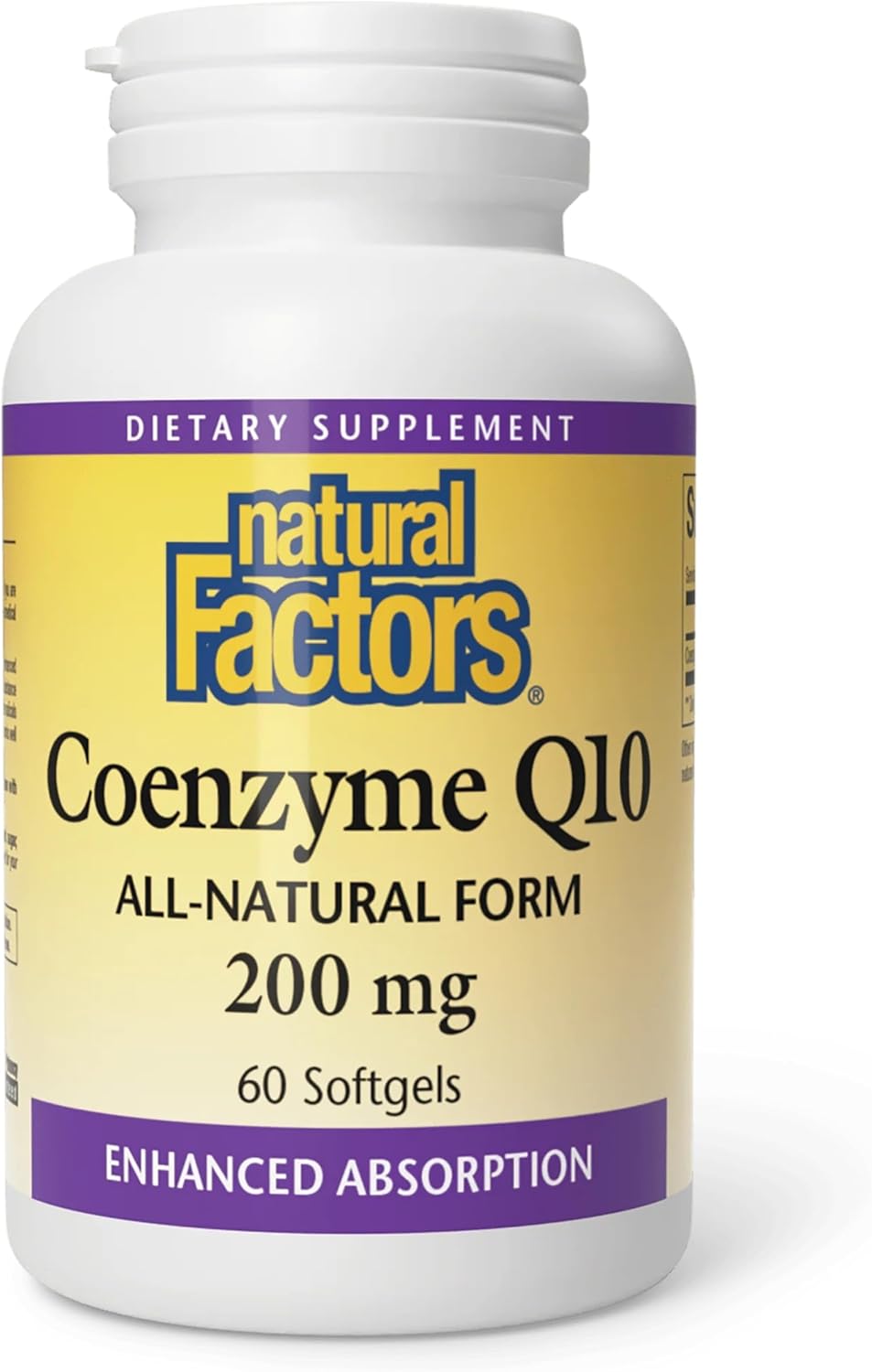 Natural Factors Coenzyme Q10 200 mg, Natural Coenzyme Q10 Supplement for Energy, Heart and Cognitive Support, 60 Softgels