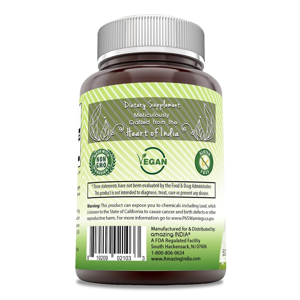 Amazing India Amla (Made with Natural Amla Fruit) 500 Mg 120 Veggie Capsules Supplement - Non-GMO, Gluten Free