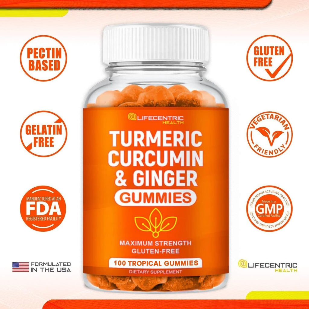Turmeric Gummies for Adults and Kids | Max Strength Turmeric and Ginger Supplement | Vegan Organic Natural Turmeric Curcumin Gummies for Overall Health | Best Curcumin Supplement with Ginger