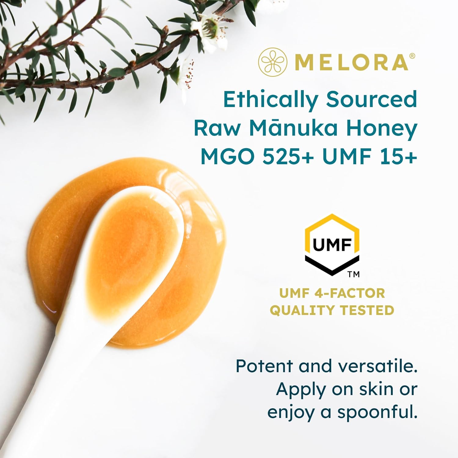 Melora Raw Manuka Honey from New Zealand | UMF 15+ | MGO 525+ | 8.8 Oz Jar | Safe for Skin Care | Edible & Healthy Sugar Alternative | Traceable from Hive to Hand Manuka Honey