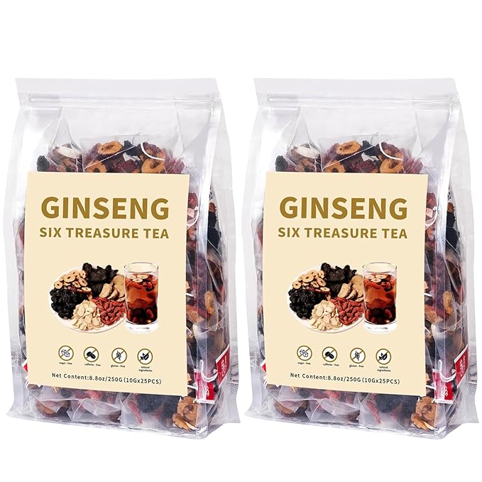 Ginseng Six Treasures Kidney Tea - Traditional Chinese Herbal Tea with Ingredients, 6 Precious Herbs Formula (50 Tea Bags)