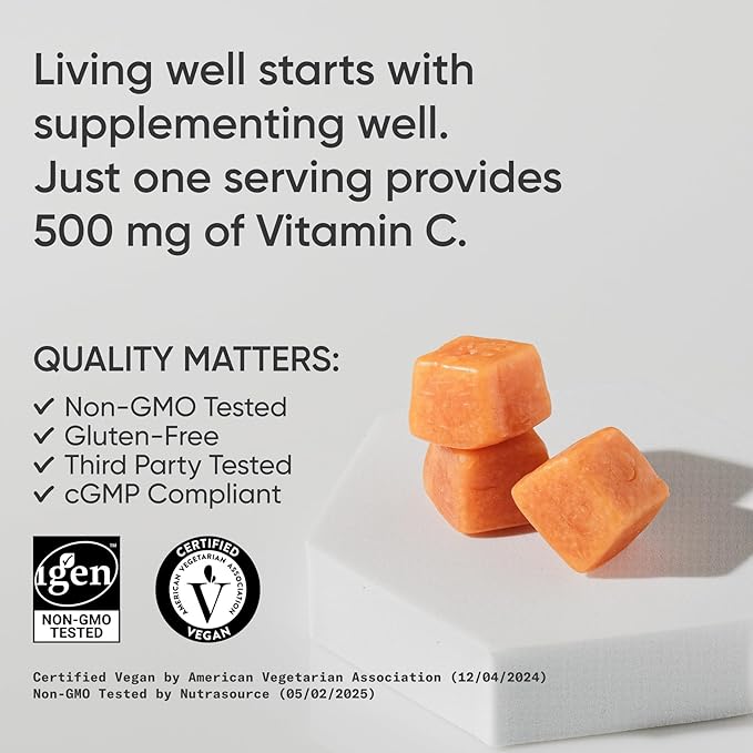 Sports Research­® Vitamin C Gummies | 500 mg Vitamin C | Sugar Free, Gelatin Free, Vegan Certified & Non-GMO Tested | Immune & Antioxidant Support 60 Gummies
