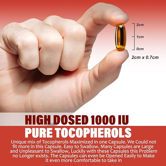 Vitamin E 1000 IU Ultra Tocopherol 450mg Vitamin E Vegan – All 4 Tocopherols - Alpha Tocopherol + Beta Tocopherol + Gamma Tocopherol + Delta Tocopherol– Unique d Alpha (180)