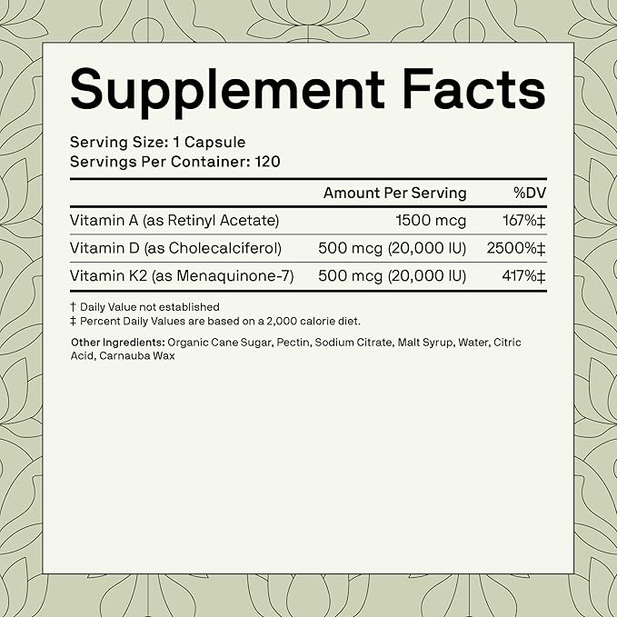 Nutriissa ADK 20 - Immune & Bone Health Support with Vitamins A, D & K (25,000 IU) - 4-Month Supply - EPEB Certified for Purity & Potency - 120 Vegan Capsules