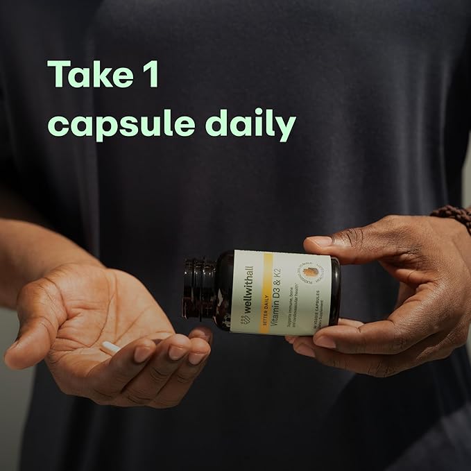 Vitamin D3 5000 IU (125 mcg) with Vitamin K2 100 mcg Supplement | Supports Calcium Utilization, Immune Support, & Cardiovascular Wellness | Plant Based, Major Allergen Free | 60-Day Supply