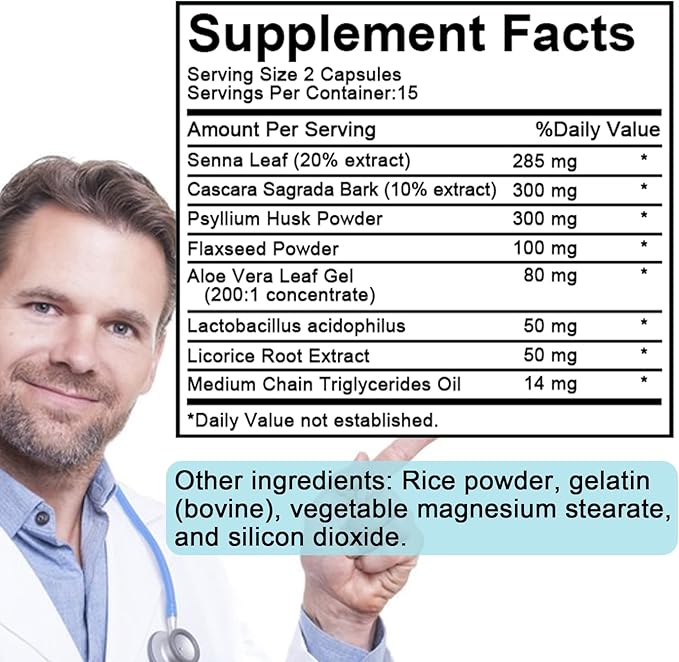 15 Day Cleanse Gut Support 1 Pack, Detox Supplement with Senna, Cascara Sagrada & Psyllium Husk, for Men and Women | 30 Capsules