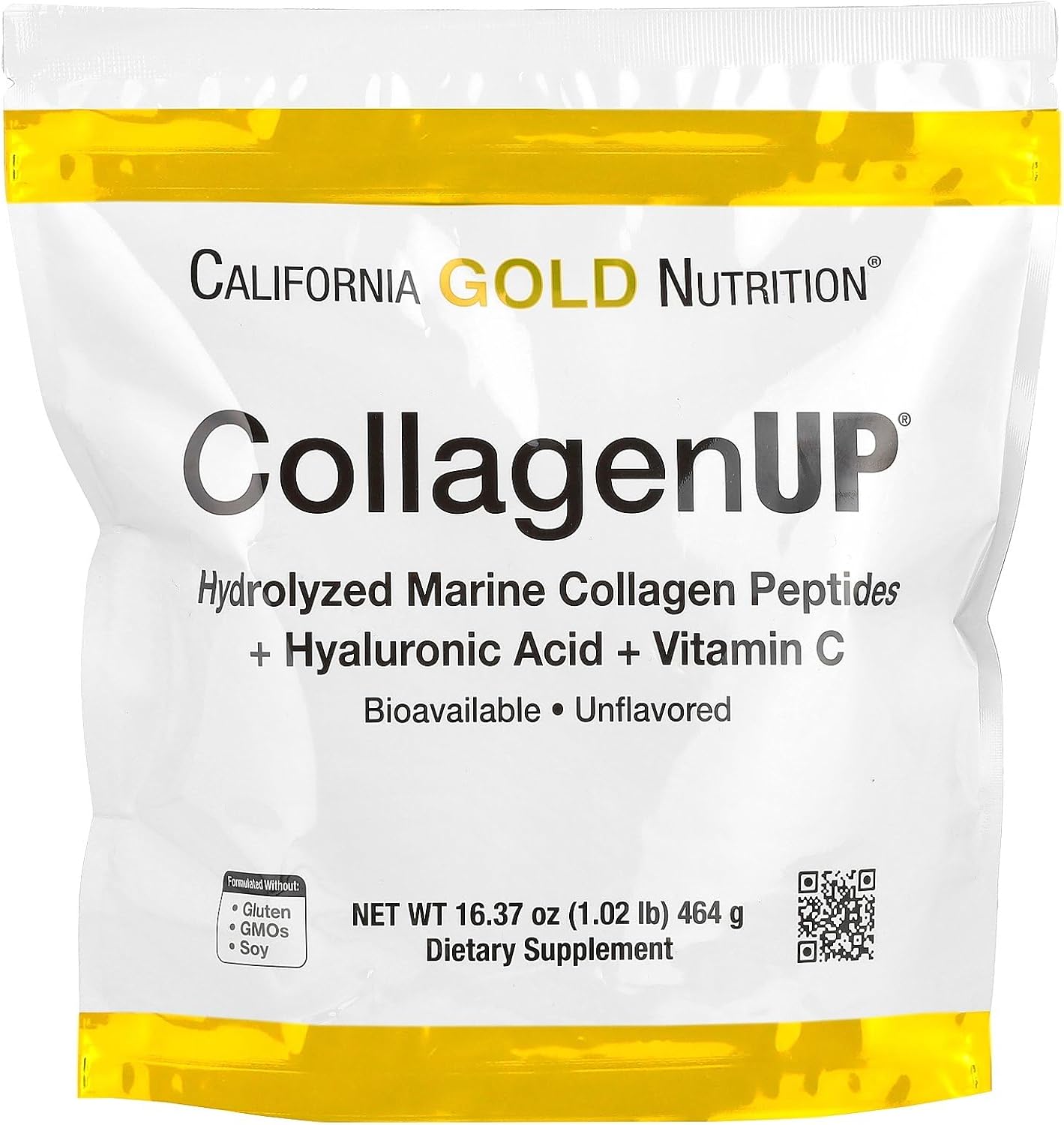California Gold Nutrition CollagenUP®, Hydrolyzed Marine Collagen Peptides with Hyaluronic Acid and Vitamin C, Unflavored, 1.02 lb (464 g)