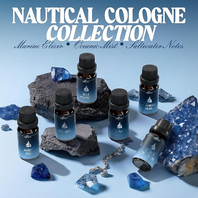 SALUBRITO Cologne Fragrance Oils, Premium Essential Oil Set for Diffuser, Soap, Candle Making Scents, Amber Oud, Midnight Musk, Blue Mystique, Sweet Tobacco, Nocturne, Cologne
