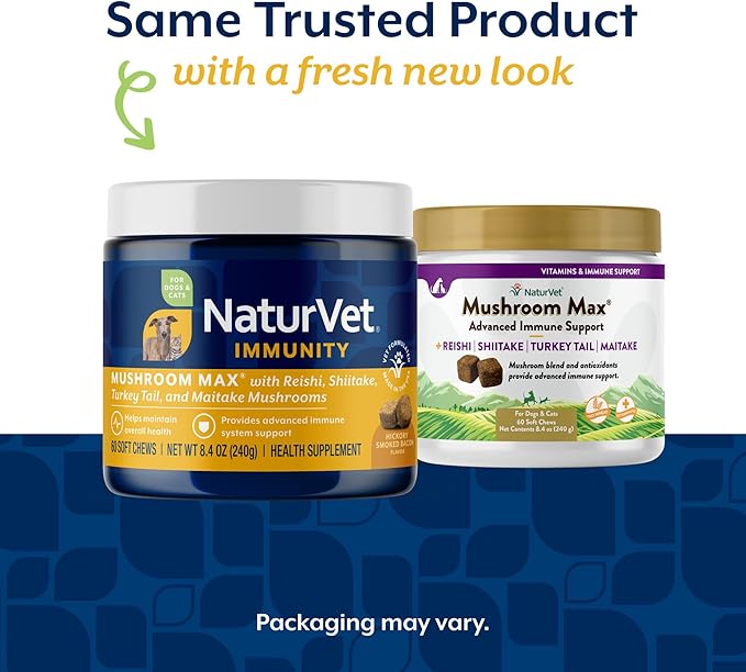 NaturVet Mushroom Max Advanced Immune Support Dog Supplement – Helps Strengthen Immunity, Overall Health for Dogs – Includes Shitake Mushrooms, Reishi, Turkey Tail – 60 Ct.