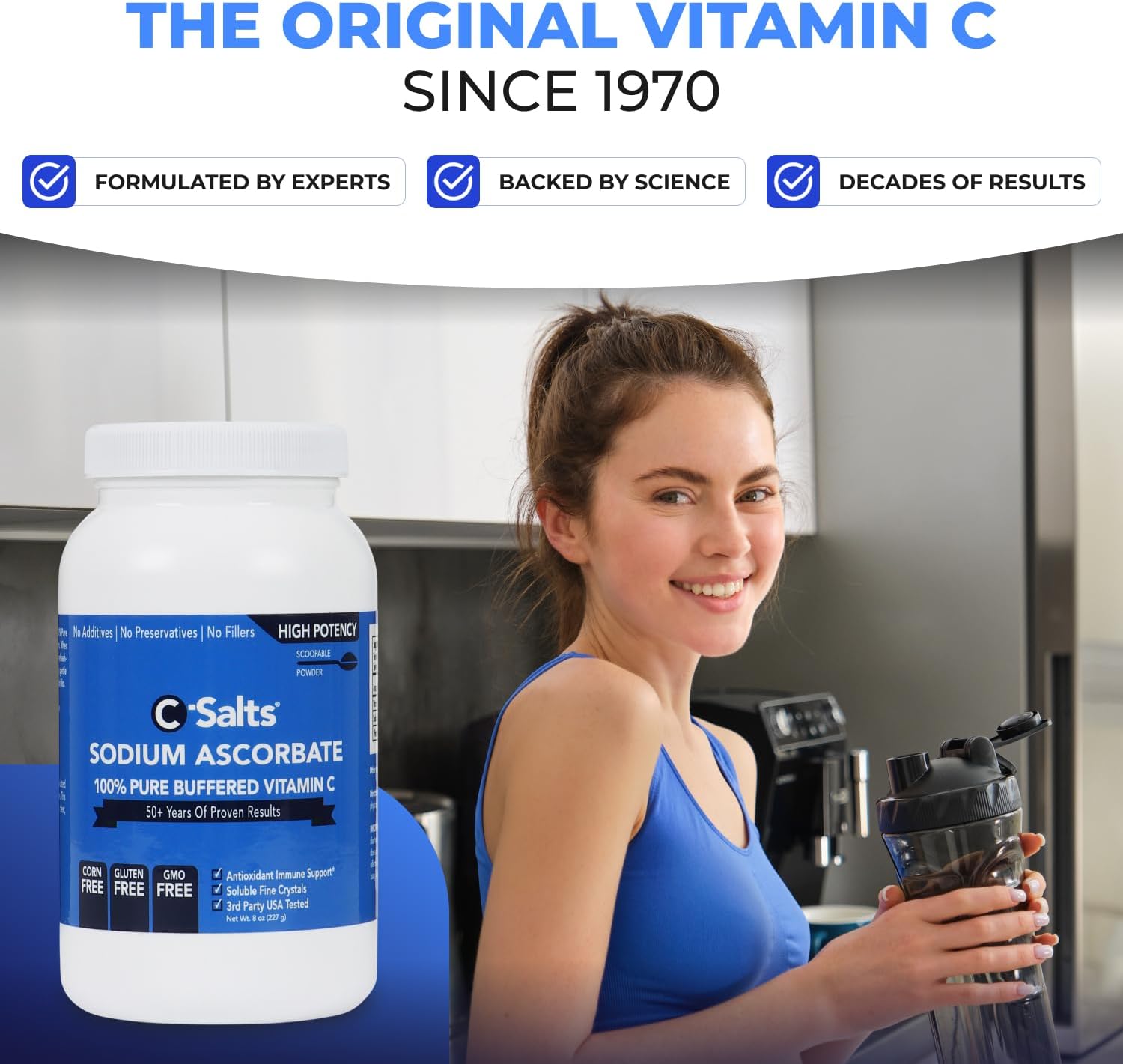 C-Salts Pure Sodium Ascorbate Vitamin C Powder - Non-Acidic Sugar-Free Buffered Powdered Drink for Hydration & Immune Support - Antioxidant for Overall Wellness - Perfect for Drinks or Recipes - 8 oz