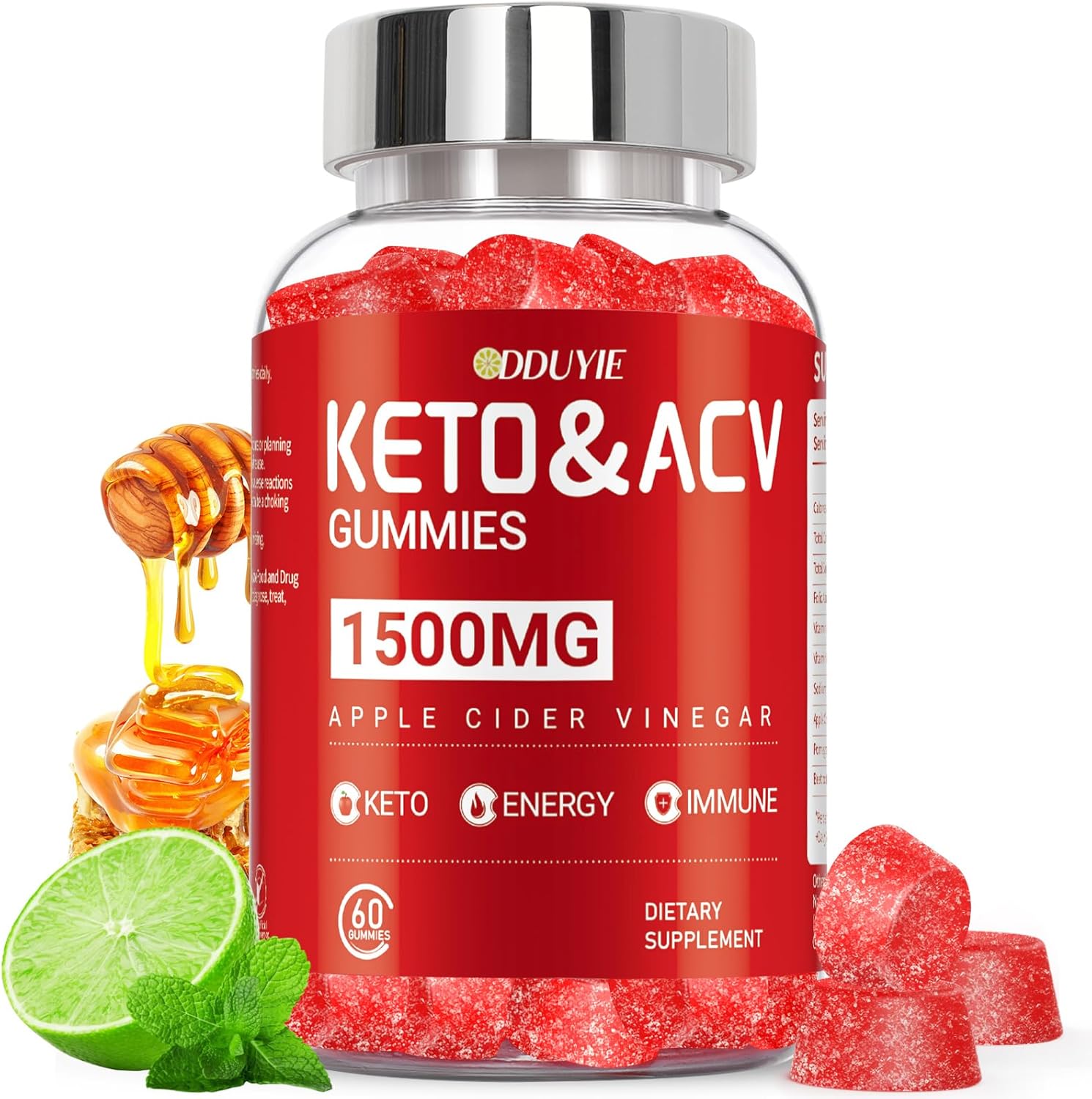 (1 Pack) Apple Cider Vinegar Gummies | Keto ACV Gummies for Supports Metabolism & Fat Burn with Vitamin B6 & B12 | ACV Supplement | Lemon Honey Flavor | 60 Vegan for Women and Men