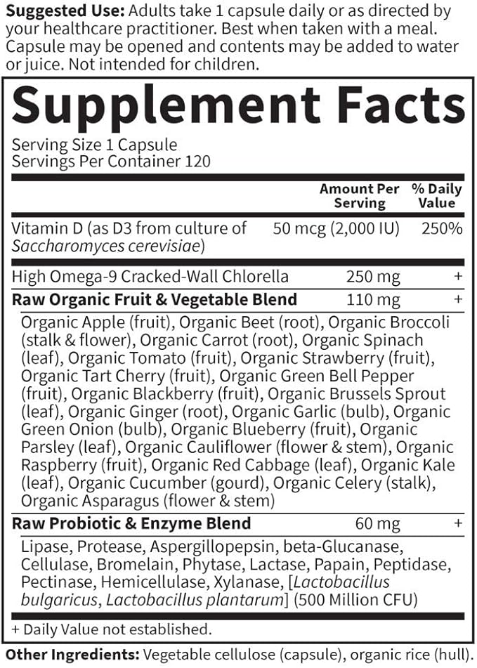 Garden of Life Vitamin D, Vitamin Code Raw D3, Vitamin D 2,000 IU, Raw Whole Food D3 Supplements with Chlorella, Fruit, Veggies & Probiotics for Bone & Immune Health, 120 Vegetarian Capsules