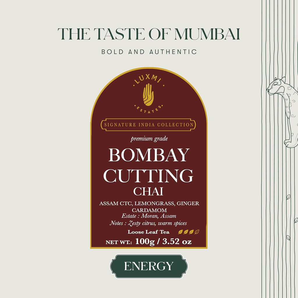 Luxmi Estates Bombay Cutting Chai | 100 gm | Signature India Collection | Assam CTC | Black Tea Collection | Strong Organic Tea | Lemongrass Tea, Ginger, Cardamom