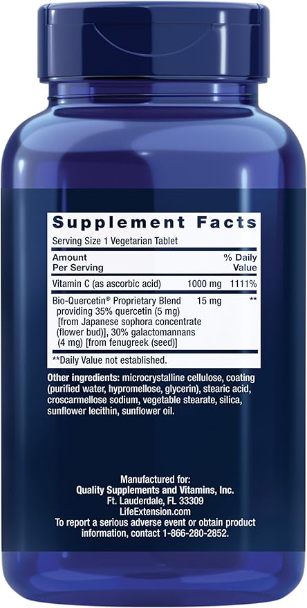 Life Extension Vitamin C and Bio-Quercetin®, Cardiovascular Health Supplement, Immune Support, Highly absorbable, quercetin, Vitamin C, Gluten Free, Non-GMO, Vegetarian, 250 Tablets
