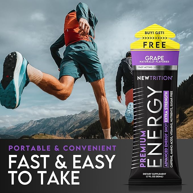 NewTrition® Extra Strength Energy Shots 1.7 fl oz - 250mg Caffeine with B Vitamins & Amino Acids, Sugar-Free Zero Calorie Vitamin Energy Drink for Focus & Endurance (Pack of 24, 8 Flavors - Mixed 1&2)