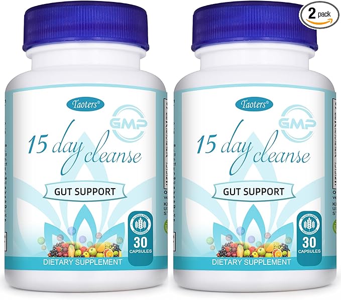 15 Day Cleanse Gut Support 2 Pack, Detox Supplement with Senna, Cascara Sagrada & Psyllium Husk, for Men and Women | Total 60 Capsules