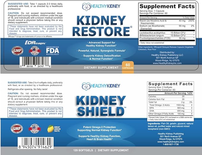 Kidney Restore & Kidney Shield 2-Pack Bundle for Kidney Cleanse, Support Kidney Function, Renal Health and More