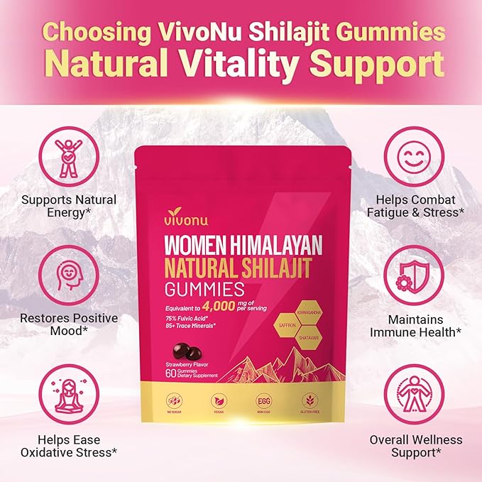 Shilajit for Women Gummies, micronutrient Supplement, Pure Himalayan Shilajitn, Contains Tongkat Ali, Ashwagandhaa, Turmeric, Saffron for hormonal Balance & Energy | Strawberry Flavor (120 Gummies)