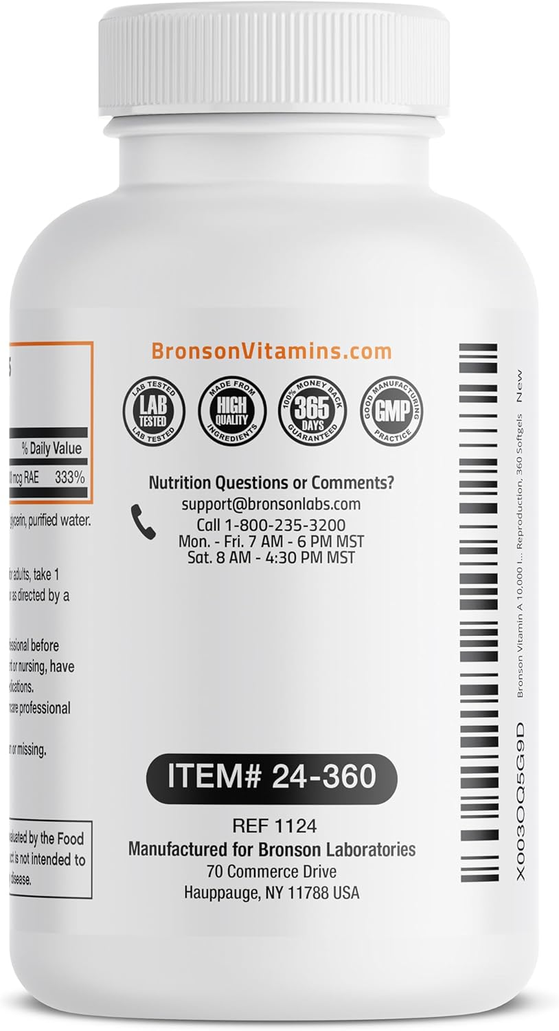 Bronson Vitamin A 10,000 IU Premium Non-GMO Formula Supports Healthy Vision & Immune System and Healthy Growth & Reproduction, 360 Softgels