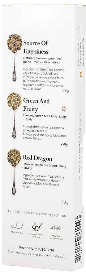 Gourmanity Japanese Loose Tea Sampler, 3 Flavors of Green Herbal Tea Mix with Floral & Fruity Notes, Great Gift for any Tea Enthusiast, Product of Austria, 0.88oz