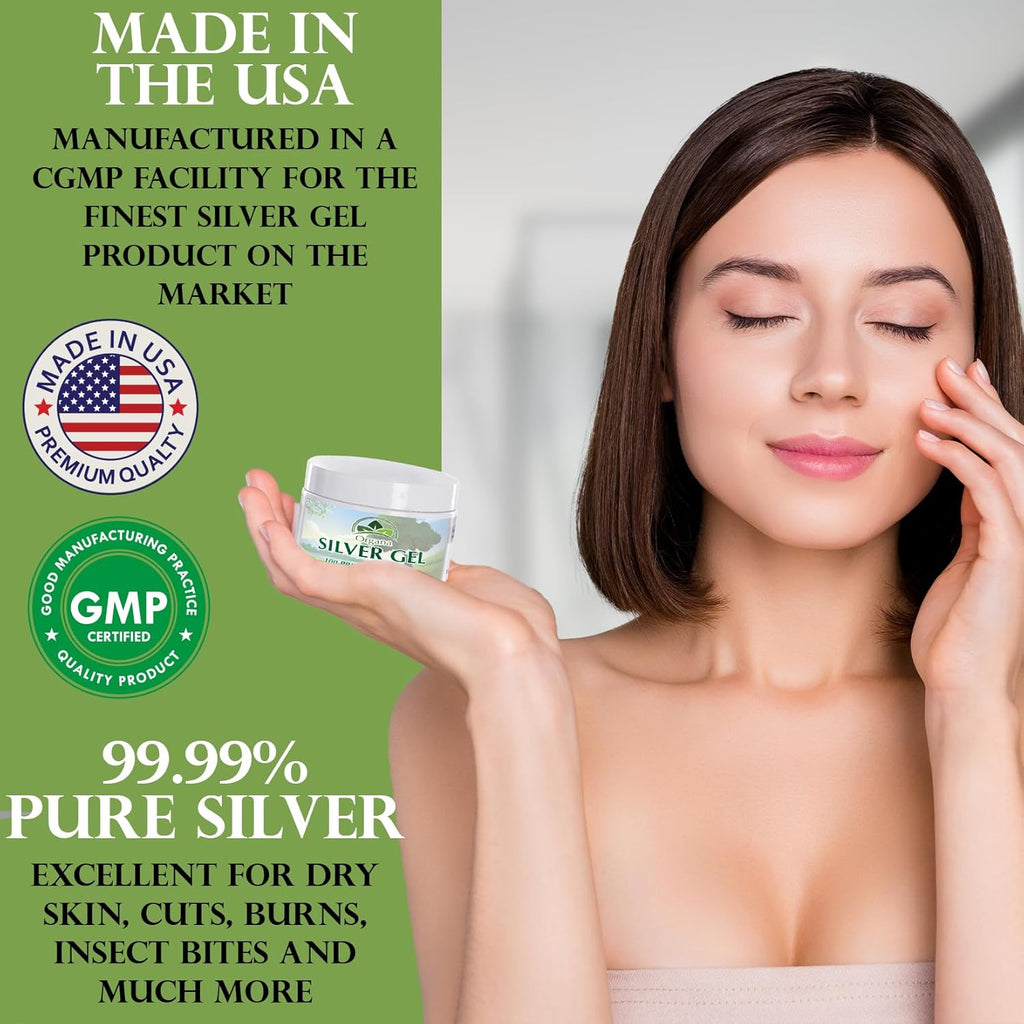 Organa Nano Silver Gel - Advanced Colloidal Silver Skin Cream - Wound Care & First Aid Gel Soothing Topical Ointment for Burns, Razor Burn and Sunburn Irritations - Unscented 4 Oz Jar