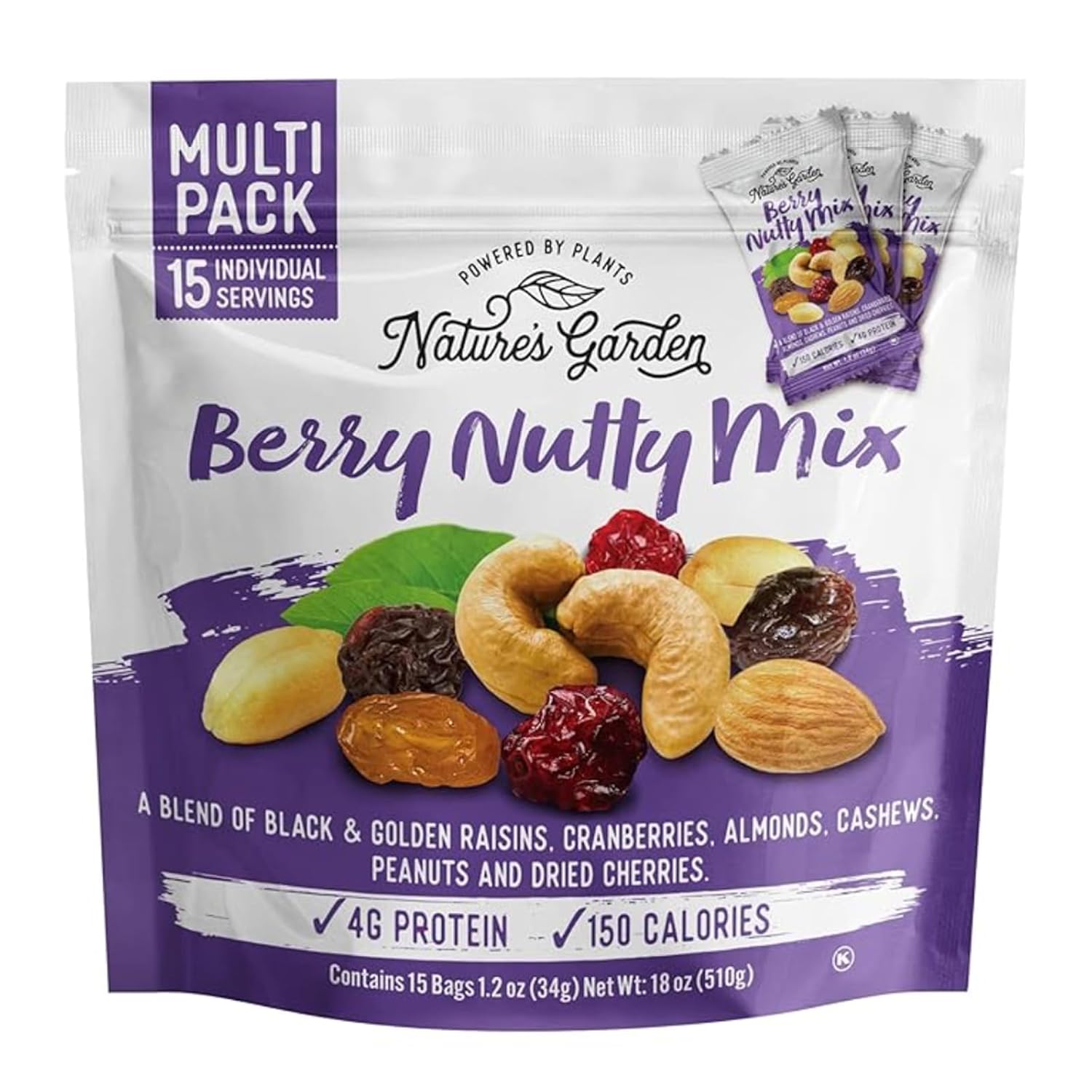 Natures Garden Berry Nutty Mix, Single Serve Bags - 18 Ounce (1.2 Ounce x 15 count)