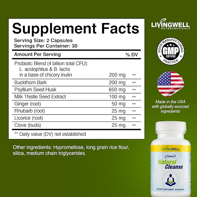 Natural Daily Detox Cleanser - Colon Cleanser for Weight Flush, Bowel Movement Supplements for Stomach Bloating, Promotes Digestive Health, Premium Cleanse Formula for Men and Women, 60 Count