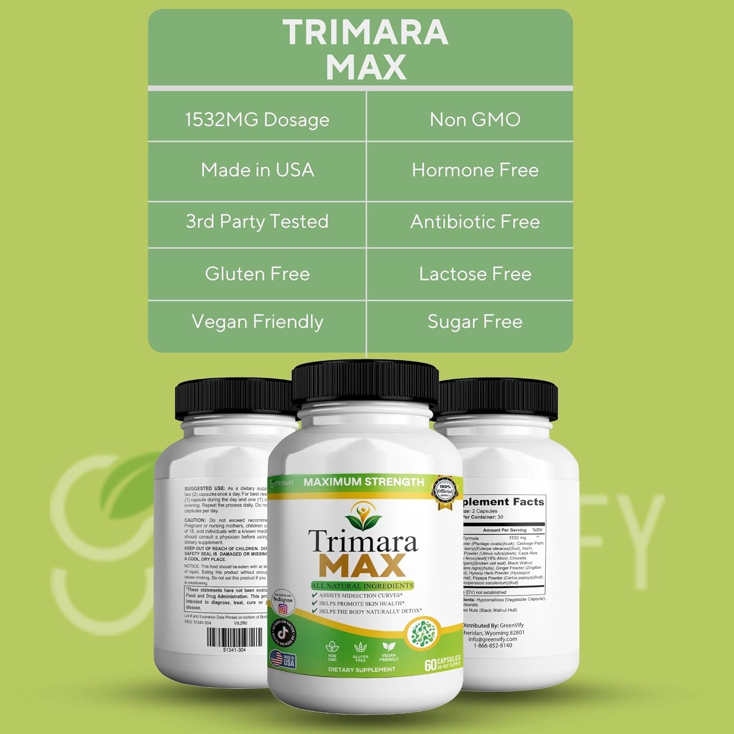 Trimara Max Maximum Strength Natural Dietary Supplement, 60 Capsules, All Natural Ingredients with Psyllium Powder, 30-Day Supply (1)