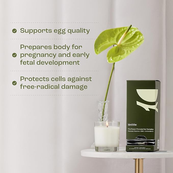 bird&be The Power Prenatal for Females - Fertility Support with Algae Oil DHA (Omega-3), CoQ10 and N-Acetyl Cysteine - 30-Day Supply