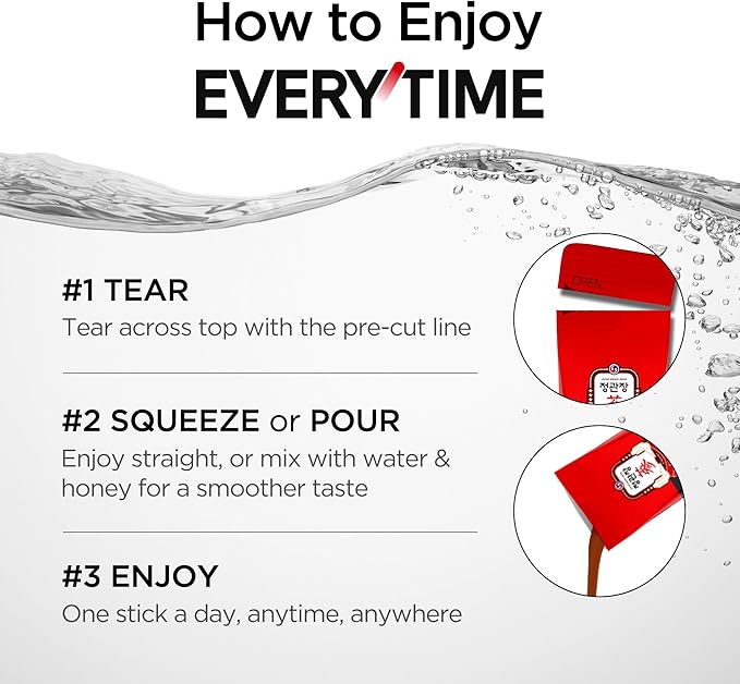 JUNG KWAN JANG Everytime Korean Red Ginseng Extract 1,000mg & Grapefruit - Vegan Energy Drink Liquid Stick Supplements - No Caffeine, No Gluten, Non-GMO 0.34 fl oz, 10EA (Pack of 6)