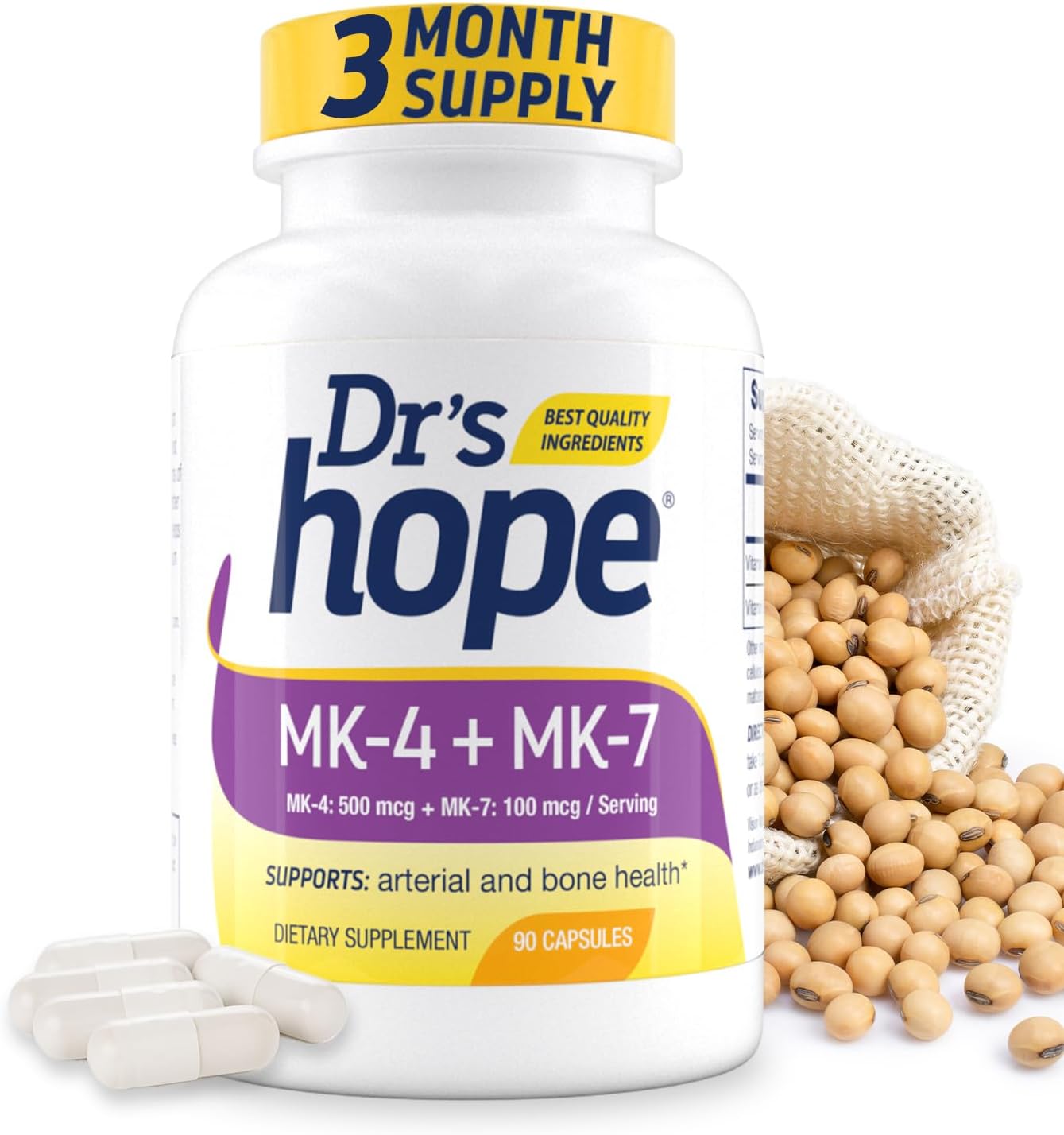 Vitamin K2 MK7 with Vitamin K2 MK4, 3-Month Supply High-Potency K2 Vitamin Supplement MK-7 for Bone Health & Cardiovascular Health, 90 Vegan Capsules, Made in The USA