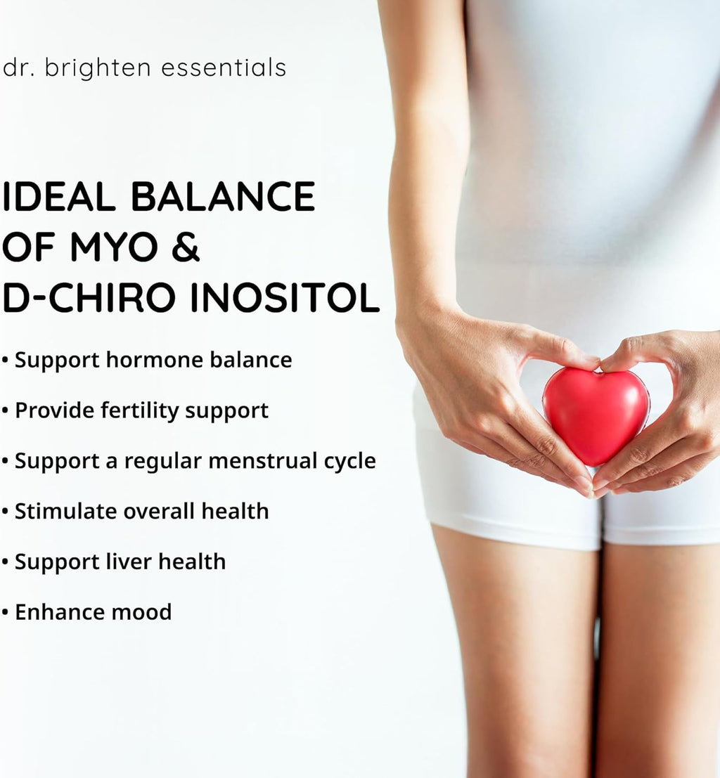 Dr. Brighten Myoinositol Plus - Doctor Formulated Ratio of Myo- and D-Chiro-Inositol to Support PCOS Symptoms, Hormone Balance, Healthy Ovarian Function, and Regular Menstrual Cycles