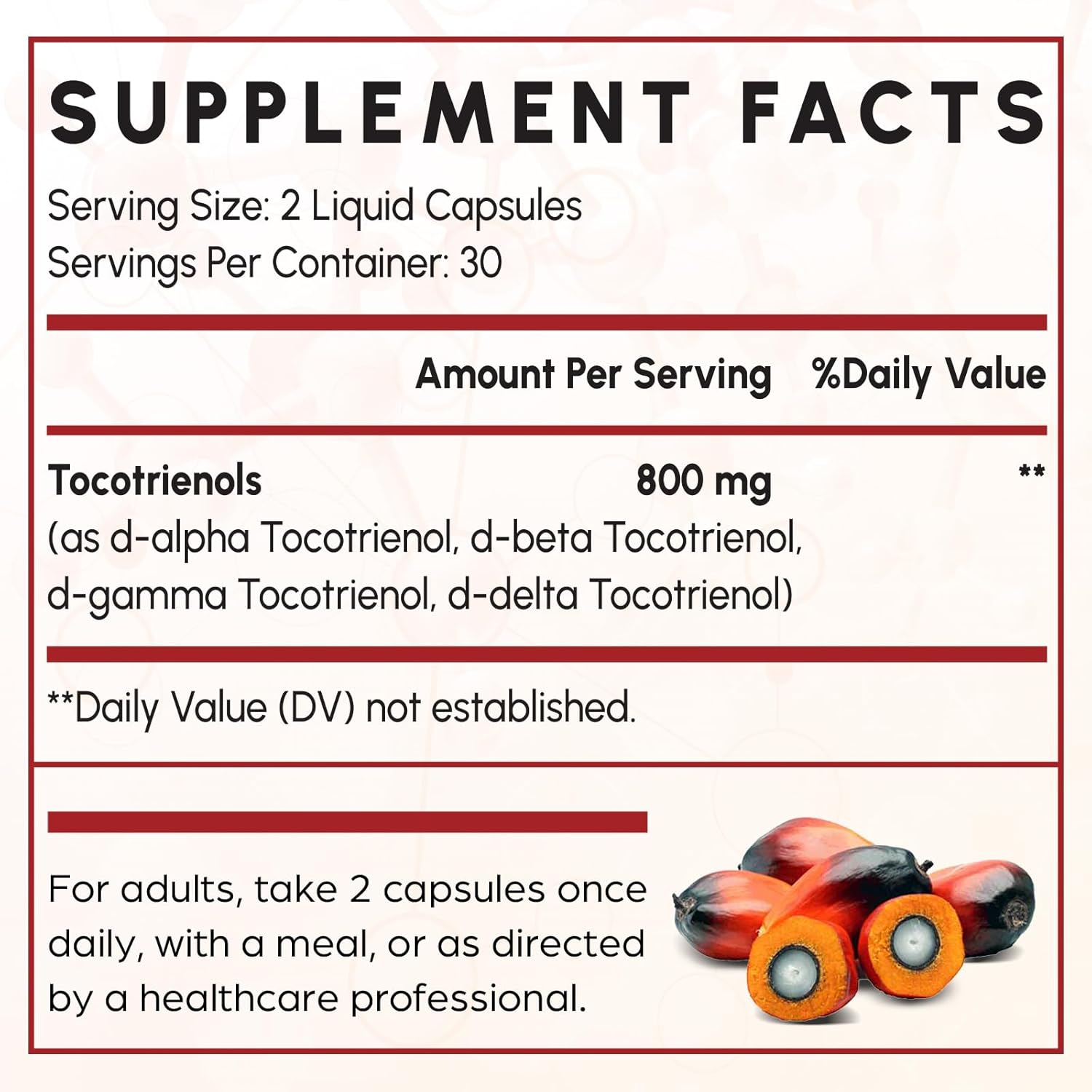 Kroppssund Tocotrienol Supplement Full Spectrum, Tocotrienol Vitamin E-Tocotrienols 800mg - 60 Liquid-Filled Capsules