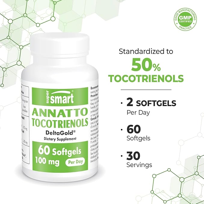 Supersmart Annatto Tocotrienols 100mg per Day (DeltaGold Vitamin E) - Tocotrienols Supplement | Non-GMO & Gluten Free - 60 Softgels