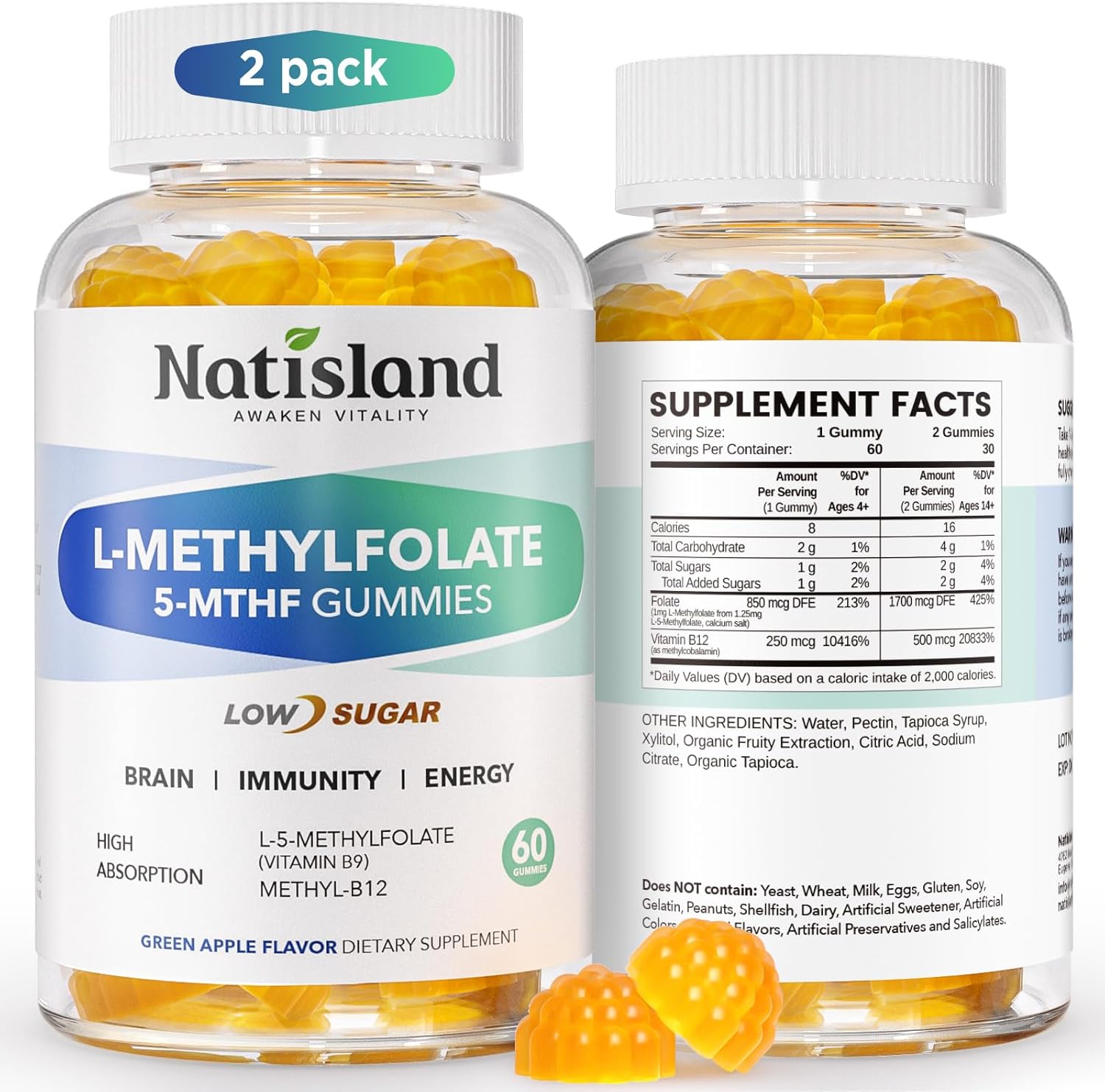 L Methylfolate Gummies, 5-MTHF Gummies for Kids & Adults, Methyl Folate and B12 Supplement, Highly Absorbable MTHFR Supplement, Support Brain Health, Immunity, Kids Growth, 120 CT