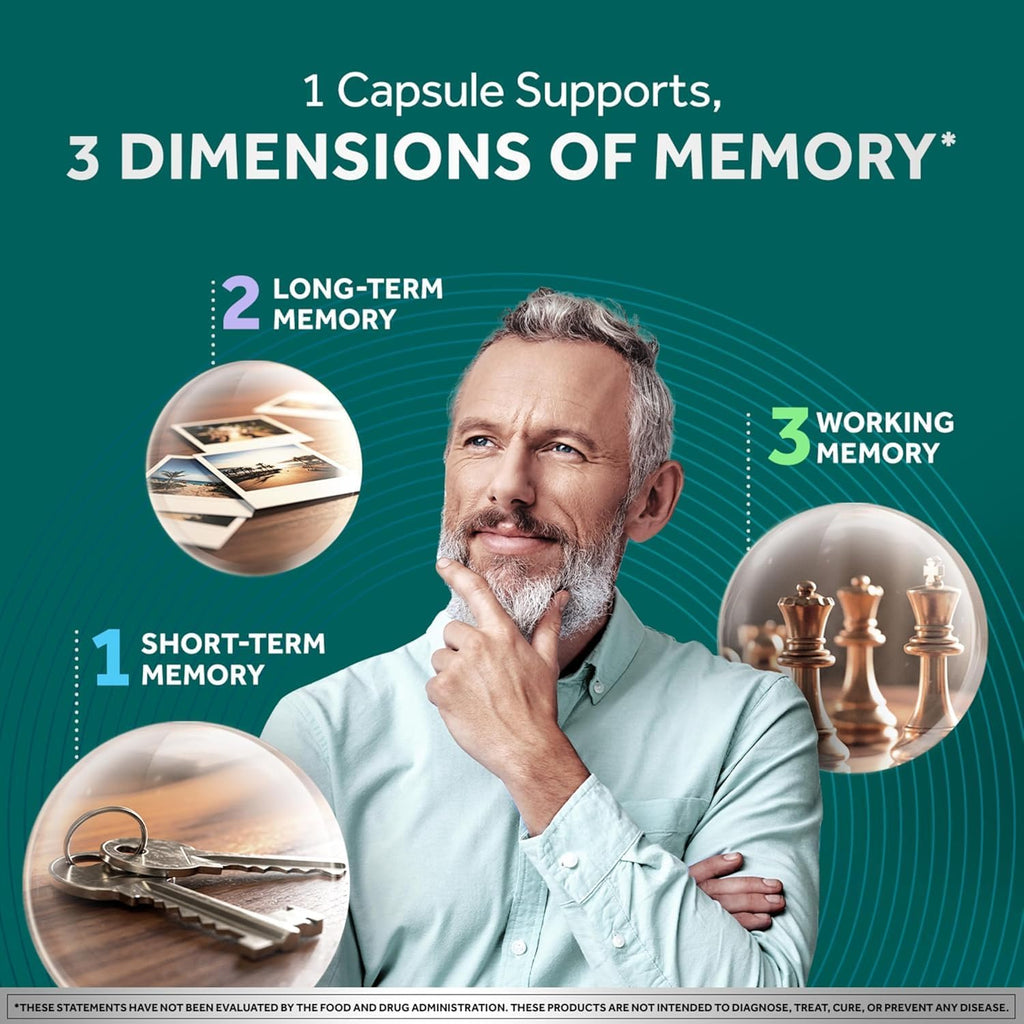 NEURIVA Memory 3D Brain Supplement - Nootropic Capsules for Memory, Focus & Cognitive Function - Short Term, Long Term, & Working Memory Support - 50ct - Pack of 2