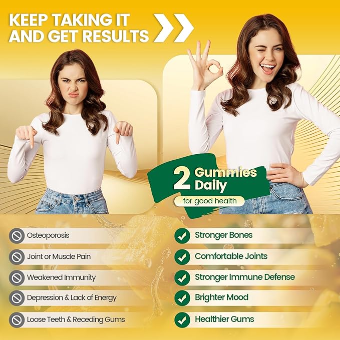 Vitamin D3 K2 Gummies, D3 10000 IU & MK7-200 mcg, 2 in 1 Vitamins D & K Complex | Vitamina D3 con K2 | Supports Calcium Absorption, Bone, Immune, & Heart Health, Easy to Carry and use (120 Gummies)