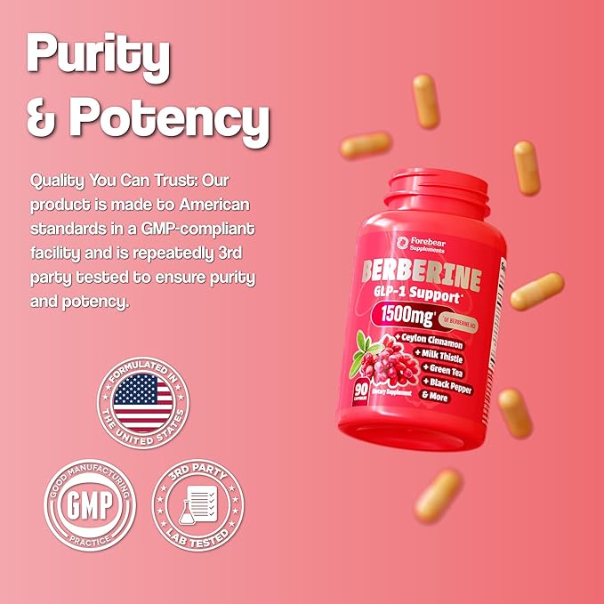 Berberine 1500mg GLP-1 Weight Loss Supplement Pills for Women & Men - Appetite Suppressant with Ceylon Cinnamon, Milk Thistle, Chromium Picolinate, Green Tea & Alpha Lipoic Acid - 90 Veggie Capsules