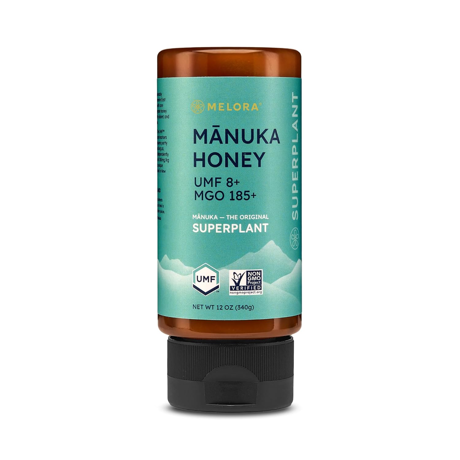 Melora Manuka Honey New Zealand Raw Honey | Pure, Unfiltered, Unpasteurized Honey | Organic Squeeze Bottle | UMF 8+ | MGO 185+ | 12 oz