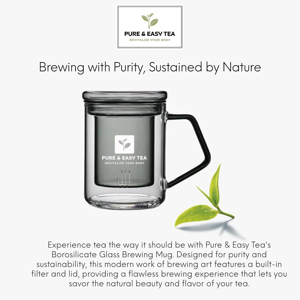 Pure And Easy Tea, EnduraBoost & Borosilicate Glass Brewing Mug, 100% Natural, Caffeinated, Premium Loose Leaf Tea Blend, 100g/3.54oz