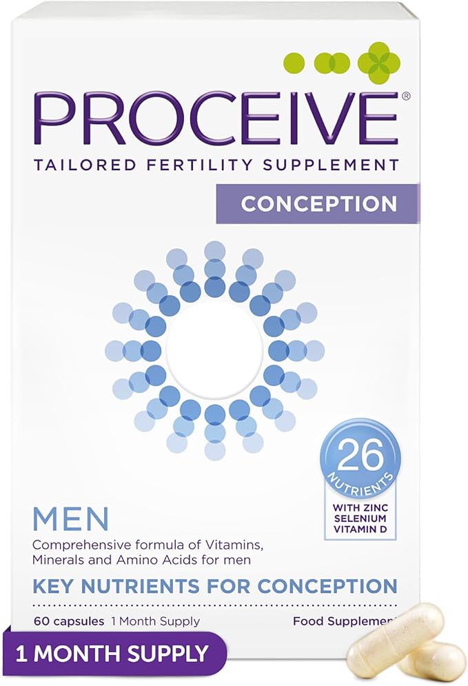 Proceive Tailored Fertility Supplement for Men, Pre Conception Vitamins, Minerals and Amino Acids With Vitamin D, Zinc, Folate, Selenium, and COQ10, Men's Pre Pregnancy Multivitamin, 60 Vegan Capsules