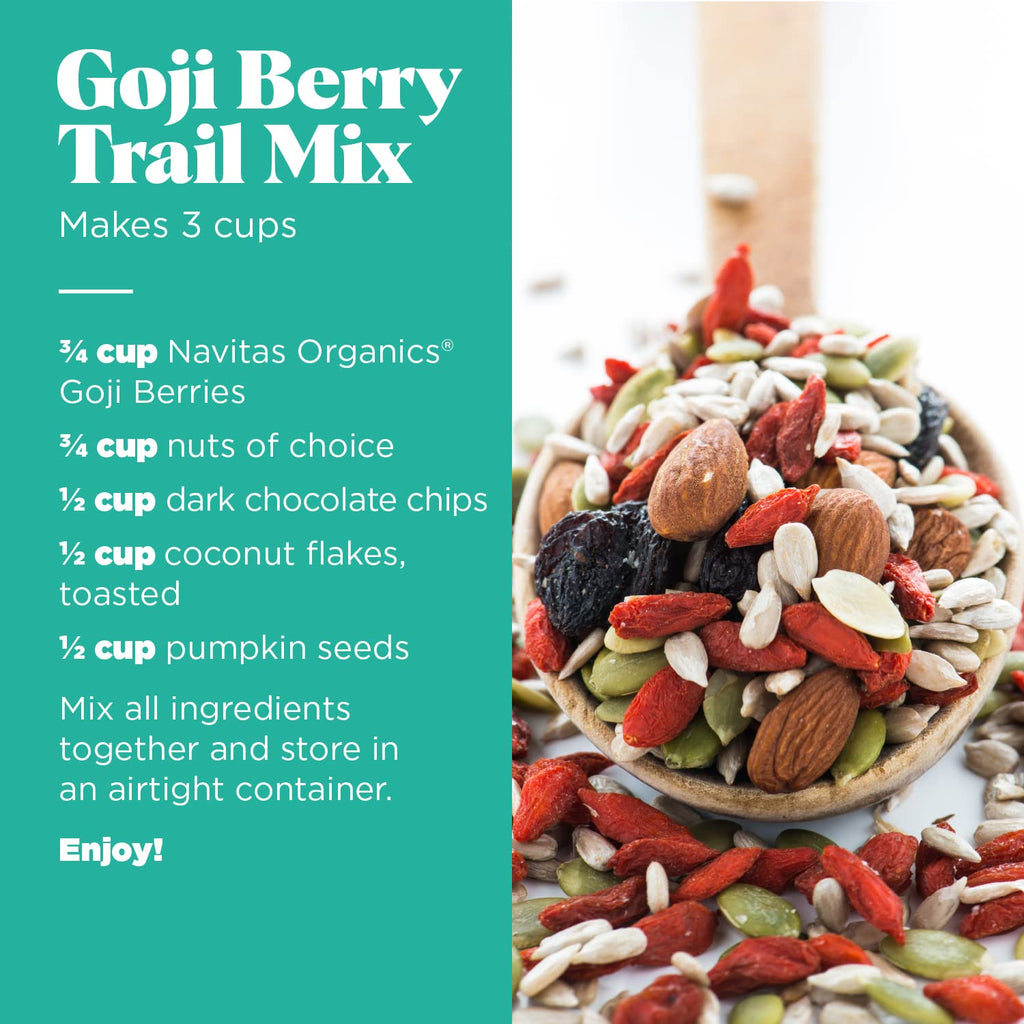 Navitas Organics Goji Berries – For Smoothies, Trail Mix, Baked Goods, Oatmeal & More – Vitamin A, Antioxidants, Fiber – Wolfberry - USDA Organic, Non GMO, Gluten Free, Vegan (16oz. Bag, 15 Servings)